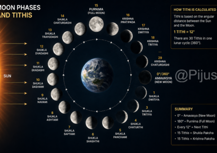 Moon phases and Tithis showing how the Sun and Moon determine Purnima and Amavasya