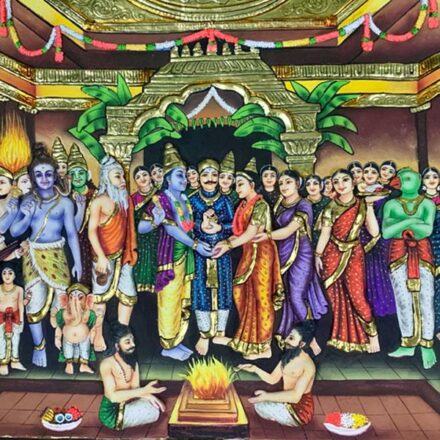 Lord Venkateswara and Padmavati in a traditional divine wedding scene