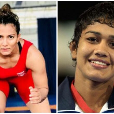 Mahavir Singh Phogat with daughters Geeta and Babita Phogat